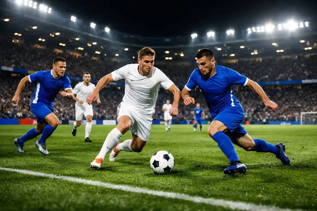 UEFA Champions League Fußballspiel auf dem grünen Rasen