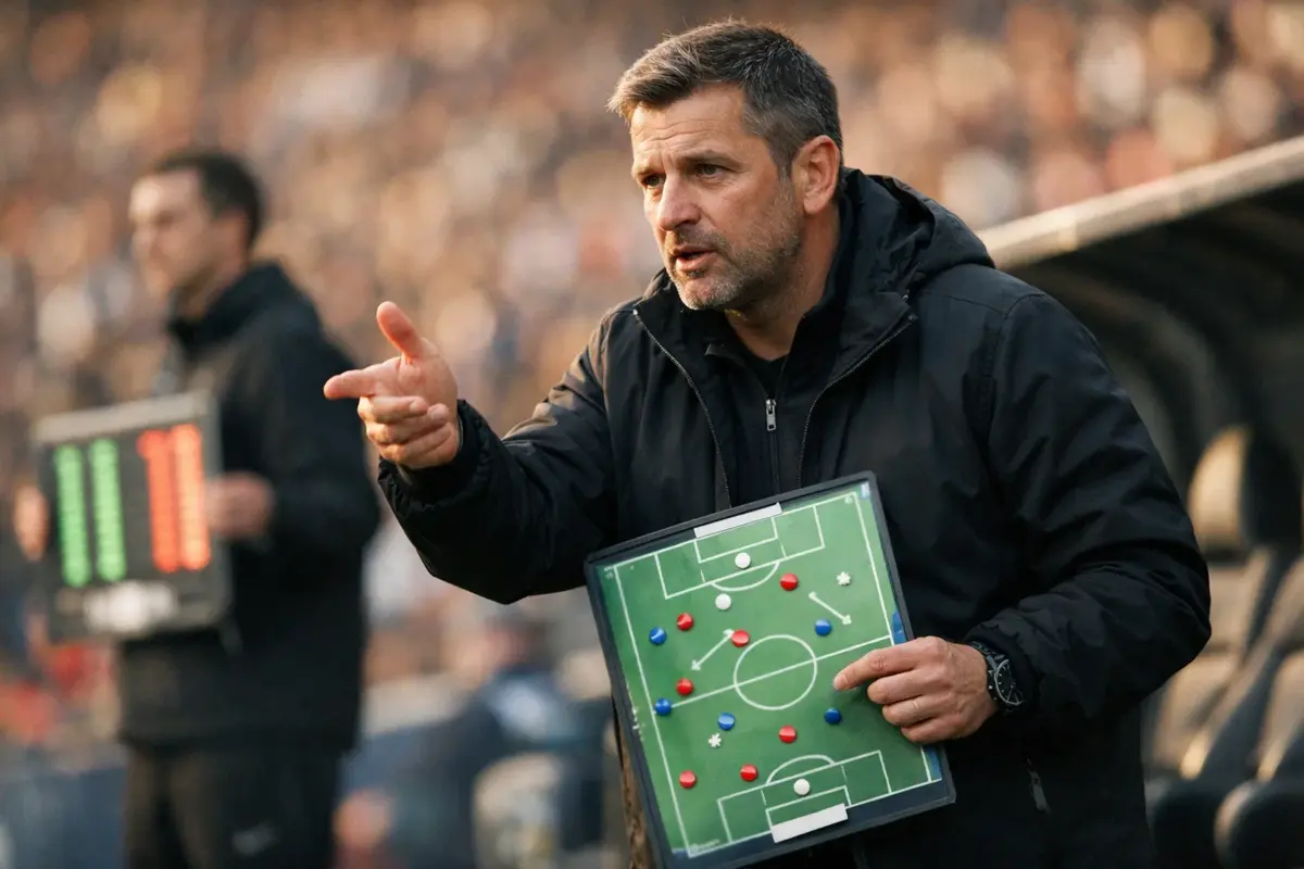 Trainer gibt taktische Anweisungen an der Seitenlinie