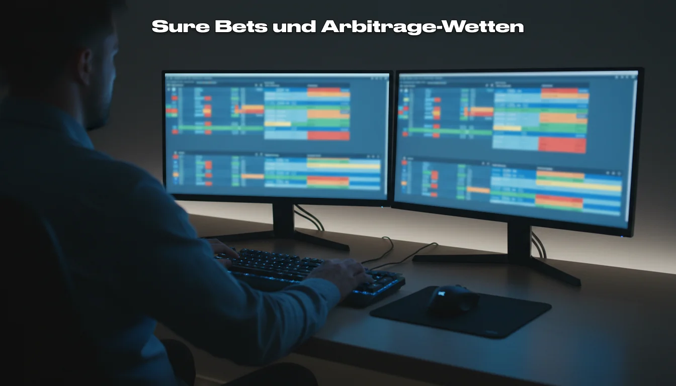 Mehrere Bildschirme nebeneinander zeigen verschiedene Sportwetten-Quoten in einem Büro